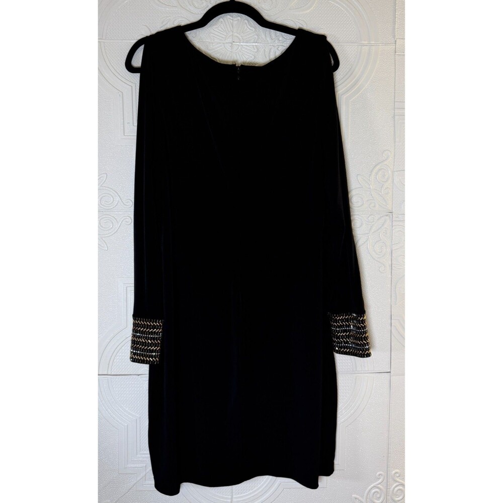 Calvin Klein Womens Sz 14 Black Dress L/S Slit Sleeve Embellished Cuffs SKU 165